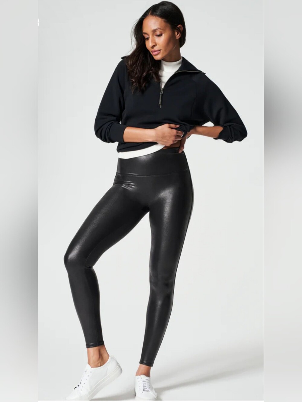New! Spanx Very Black High-Waist Faux Leather Leggings Size XL